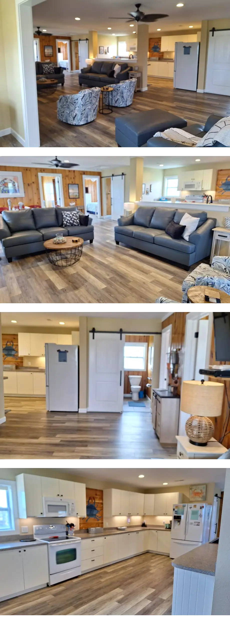 Right on the beach and dog friendly  large great room /dining /kitchen area